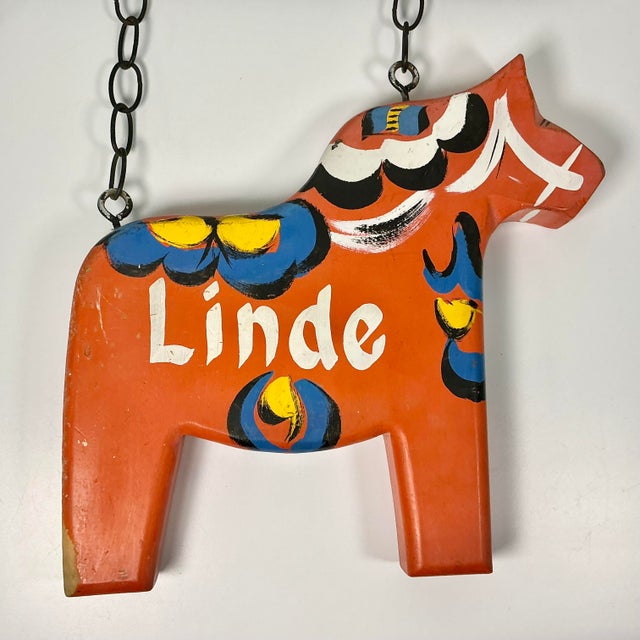 1970s Vintage Boho Chic Gustavian Swedish Dala Horse House Sign & Iron Bracket For Sale - Image 11 of 15