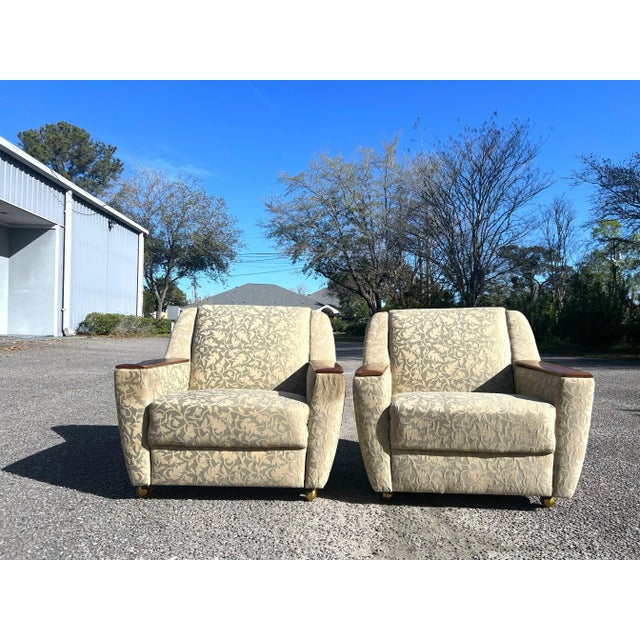 Mid-Century Modern 1950’s Swedish Modern Club Chairs With Wood Armrests on Castors - a Pair For Sale - Image 3 of 12