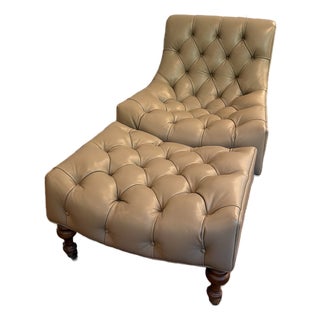 Luxury Highland House Tufted Chair and Ottoman by Barclay Butera For Sale