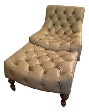 Luxury Highland House Tufted Chair and Ottoman by Barclay Butera