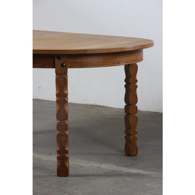 Brown Vintage Danish Oval Oak Dining Room Table in the style of H. Kjærnulf, 1960s For Sale - Image 8 of 12