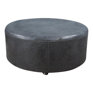 Chateau d'Ax Italian Black Faux Alligator Leather Ottoman Footstool Pouf