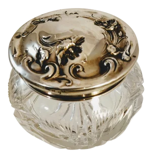 Sterling Cut Glass Art Nouveau Repousee Powder Jar
