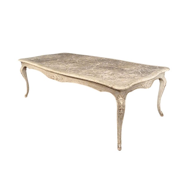 French 19th Century Louis XV Painted Dining Table With Faux Marble Top For Sale - Image 3 of 8