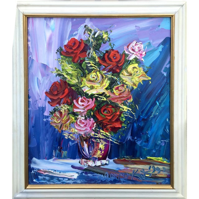 Vase of Yellow, Pink and Red Roses, Morris Katz, Painting For Sale - Image 4 of 4