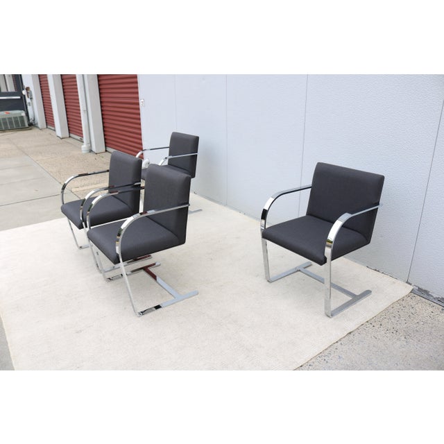 Gordon International Ludwig Mies Van Der Rohe Brno Flat Bar Chairs in Gray Wool by Gordon - Set of 4 For Sale - Image 4 of 18
