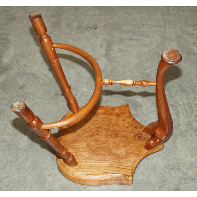Burr Yew Wood Tripod Stool with Timber Grain For Sale - Image 16 of 18