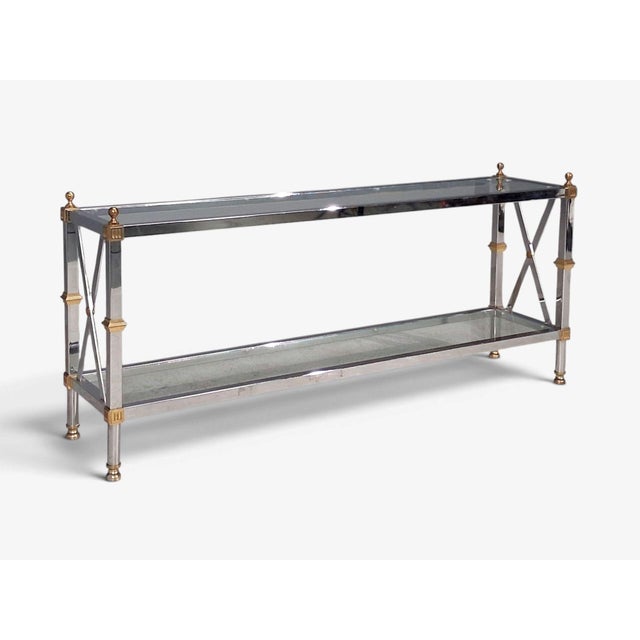 Metal Maison Jansen Style, Neoclassical Console Table, Chrome, Brass, France, 1970s For Sale - Image 7 of 15