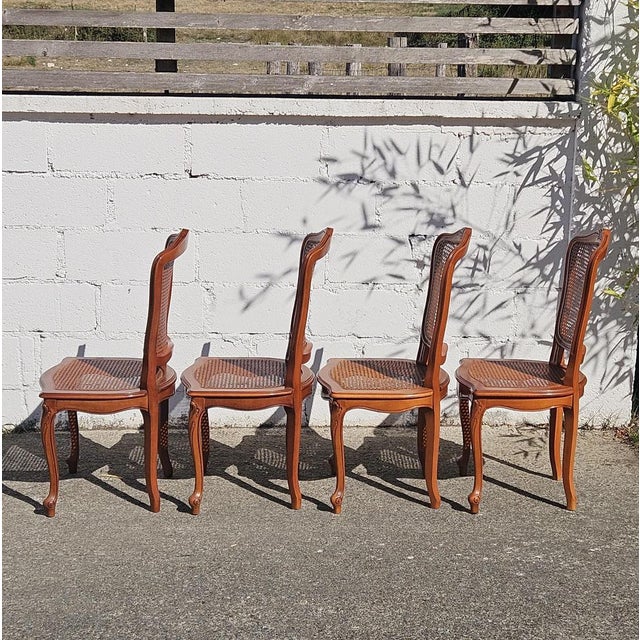 Brown Vintage Louis XV Style Wood and Cane Dining Chairs, 1980s, Set of 4 For Sale - Image 8 of 18