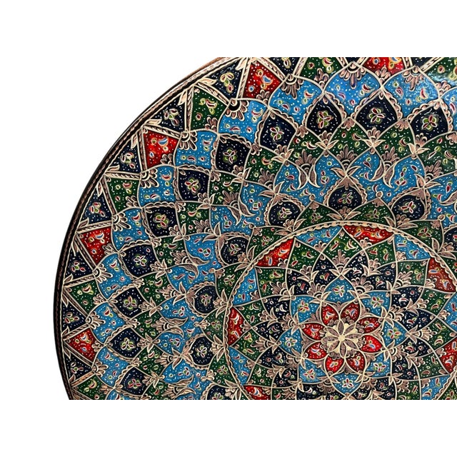 Colorful Hand Carved Copper Tray For Sale - Image 9 of 11
