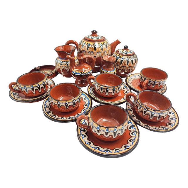Mid-Century Bulgarian Ceramic Coffee Set, 1960s, Set of 18 For Sale