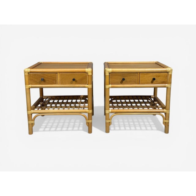 Mid-Century Modern Kenneth Bergenblad, Nightstands, Bamboo, Rattan, Brass, Sweden, 1970s For Sale - Image 3 of 13