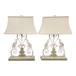 Mid Century French Style Metal Scroll and Bird Lamps For Sale
