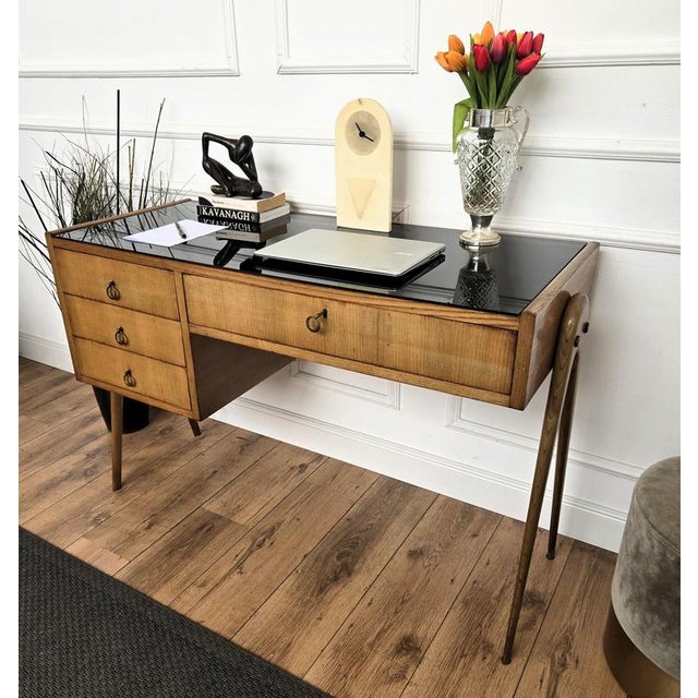 Italian Art Deco Walnut Burl and Glass Desk, 1940s For Sale - Image 6 of 10