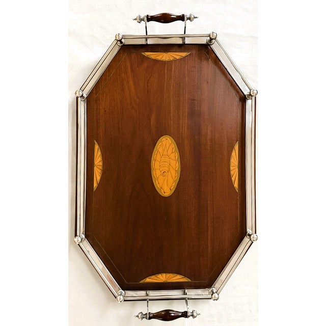 Antique English Silver and Mahogany Gallery Tray For Sale In Greenville, SC - Image 6 of 18