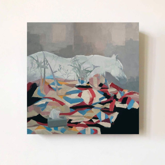 Languishing by Shelli Langdale | Oil on gallery panel Abstract depiction of a horse on a colorful surface. For Sale - Image 4 of 4