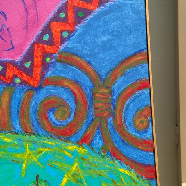 1990s 1992 Colorful Retro Modern Painting, Signed R. Davey For Sale - Image 5 of 9