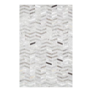 Galaxy Cowhide & Sari Silk Silver Area Rug, 5' 0'' X 8' 0'' For Sale