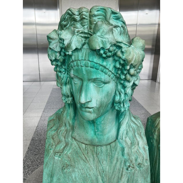 Early 21st Century Verdigris Sculptural Replica Casts of Roman Flavian Figures - A Pair For Sale - Image 5 of 11