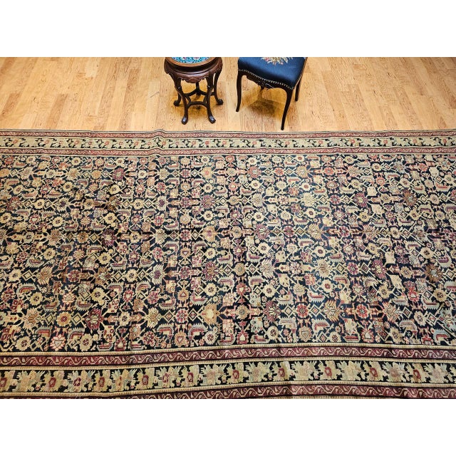 Antique Karabagh Gallery Rug, Hand-Knotted Wool, Allover Geometric Pattern, Navy & Tan, 7' X 14' For Sale In Chicago - Image 6 of 17