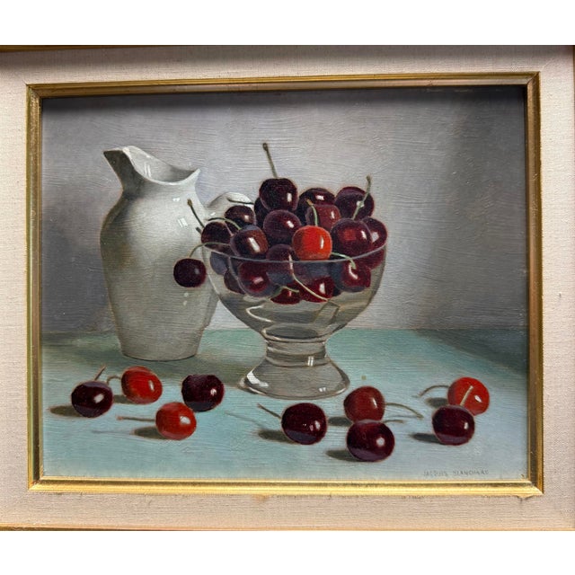 Mid 20th Century Jacques Blanchard Original Oil Painting Still Life Cherries Signed Gold Framed For Sale In New York - Image 6 of 10