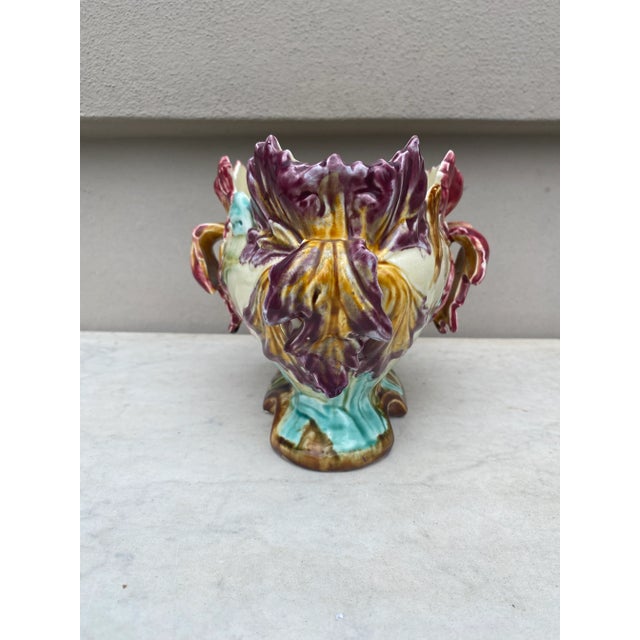 19th Century French Majolica Iris Jardiniere Onnaing For Sale - Image 4 of 13