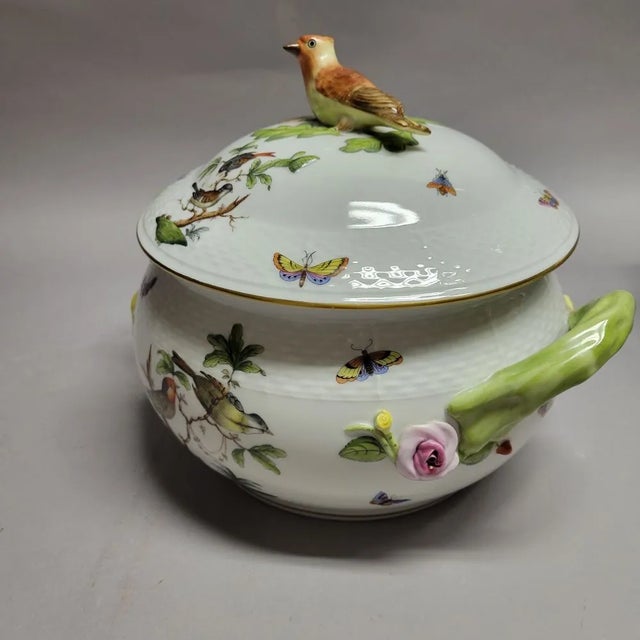 Mid 20th Century Herend Rothschild Bird Hand-Painted Porcelain Covered Tureen, Hungary For Sale - Image 5 of 11