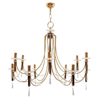 Large Italian Brass Chandelier from Prearo Luce, 1980s For Sale