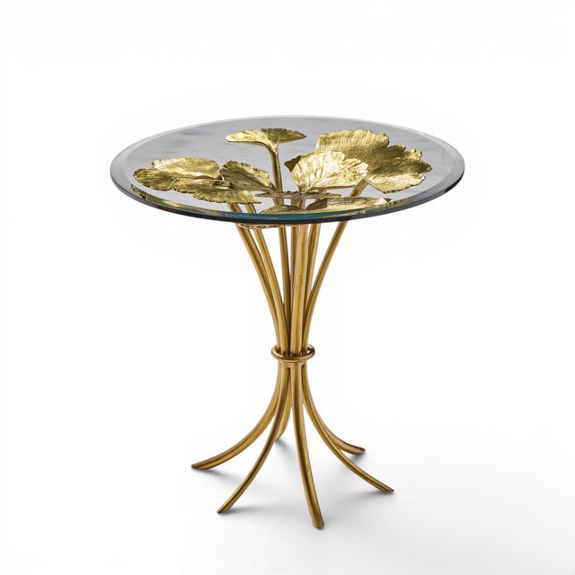 Jay Strongwater Lola Ginkgo Brass Leaf Side Table For Sale - Image 4 of 8