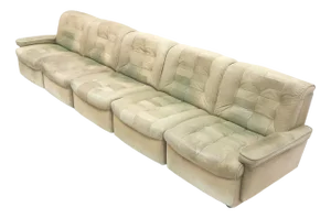 Large Vintage Leather Modular Sectional Sofa in Green, 1970s