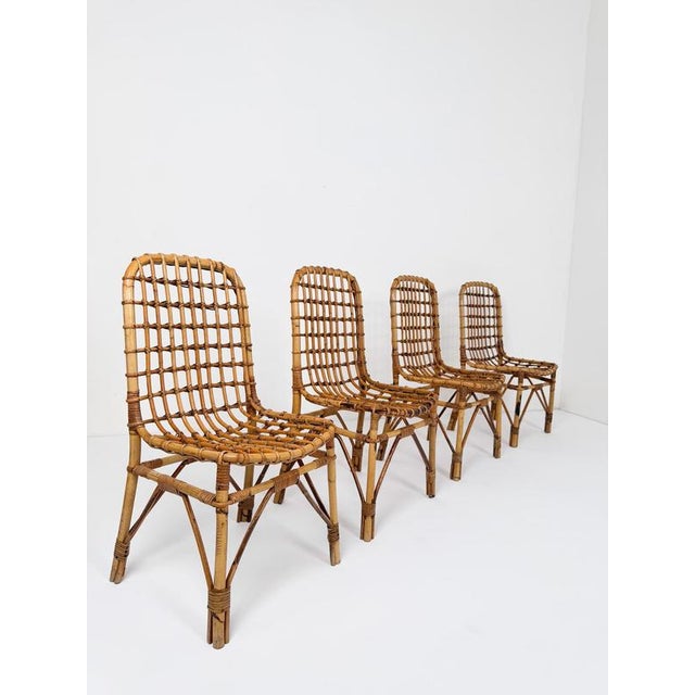 Mid-Century Modern Italian Bamboo, Cane and Rattan Dining Chairs, 1960s, Set of 4 For Sale - Image 4 of 18