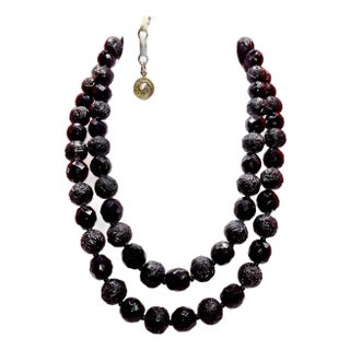 MCM Jewelry by Lisner: Necklace, Faux Lava Rock and Black Glass Faceted Beads. For Sale