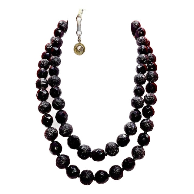 MCM Jewelry by Lisner: Necklace, Faux Lava Rock and Black Glass Faceted Beads. For Sale