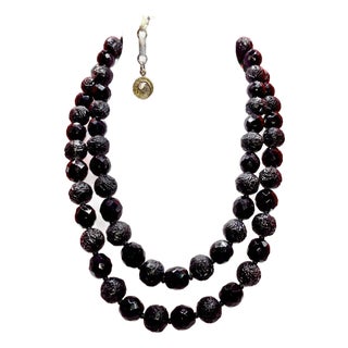 Mid 20th Century Lisner Necklace, MCM Faux Lava Rock and Black Glass Faceted Beads. For Sale