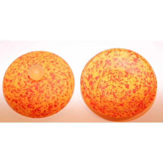 Vintage Venetian Murano Bright Orange Italian Art Glass Covered Bowl For Sale - Image 4 of 12