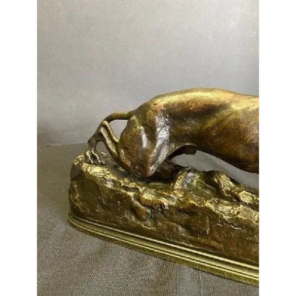 Traditional Bronze Dog Statue on Base by P J Mene For Sale - Image 3 of 13