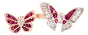 Ruby & Diamond Twin Butterfly Open Cuff Ring Size 7