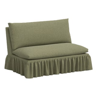 Stoffer Home x Cloth & Company Thelma 47" Ruffle Settee in Textured Linen Laurel For Sale
