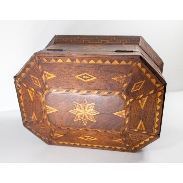 19th Century American Folk Tramp Art Parquetry Inlaid Jewelry Box For Sale - Image 4 of 13