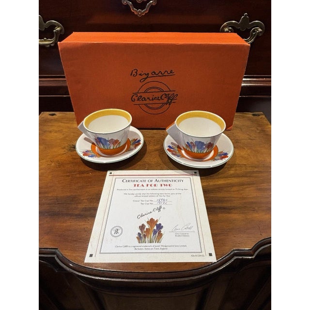 Crocus Pattern Tea Cups and Saucers by Clarice Cliff, Set of 4 For Sale - Image 5 of 5