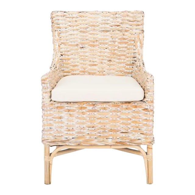 Cristen Rattan Accent Chair with Cushion - Natural White Wash/ White For Sale