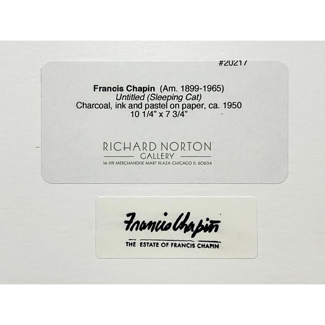 Pastel Drawing of Sleeping Cat by Artist Francis Chapin For Sale - Image 4 of 4