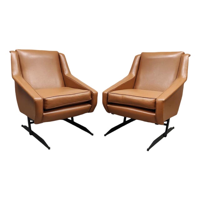 Vintage Italian Cognac Lounge Chairs, Set of 2 For Sale