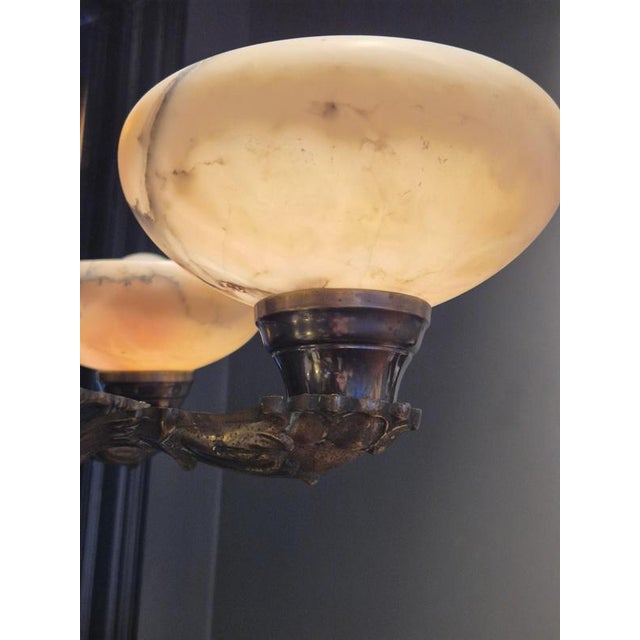 Decorative Pendant Light in Bronze and Alabaster, 1950s For Sale - Image 6 of 10