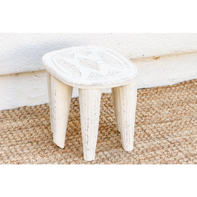 Aged Pearl White Nupe Stool For Sale - Image 4 of 7
