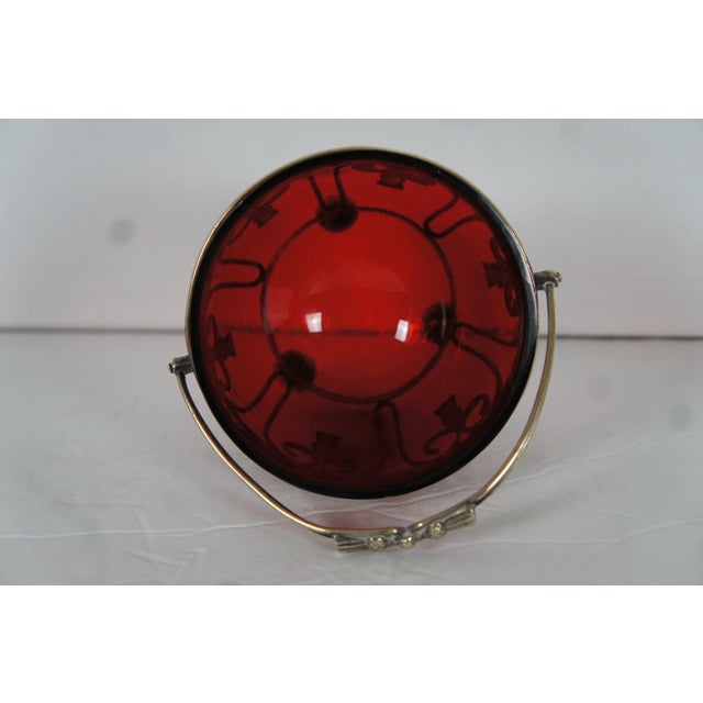 Antique James Kirkby Silver Plate Basket & Ruby Glass Insert Nut Jam Preserve For Sale - Image 6 of 12