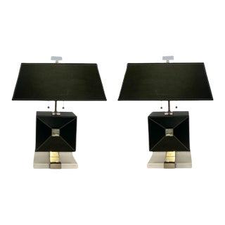 Late 20th Century Pair of Table Lamps Leather Envelope Design With Acrylic Base Modern Style Vintage Decor - Pair For Sale