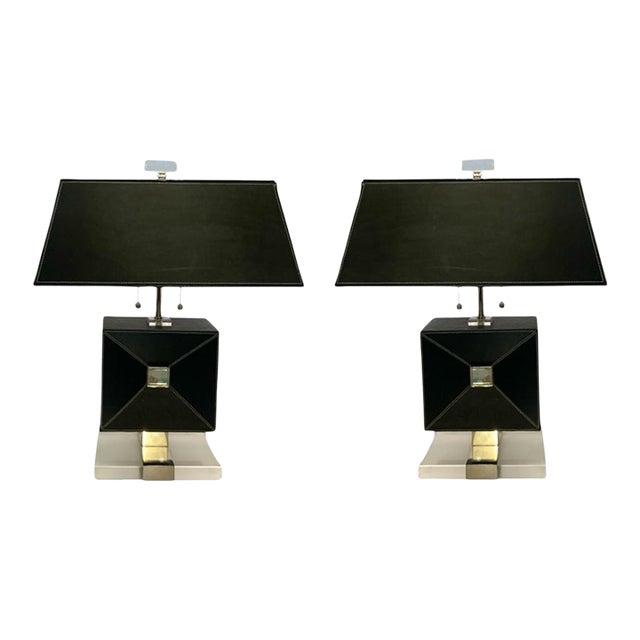 Late 20th Century Pair of Table Lamps Leather Envelope Design With Acrylic Base Modern Style Vintage Decor - Pair For Sale