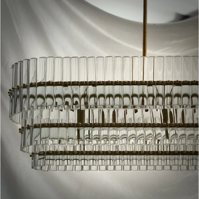 Mid-Century Modern Mid-Century Italian Murano Art Glass and Brass Chandelier and Pendant For Sale - Image 3 of 10