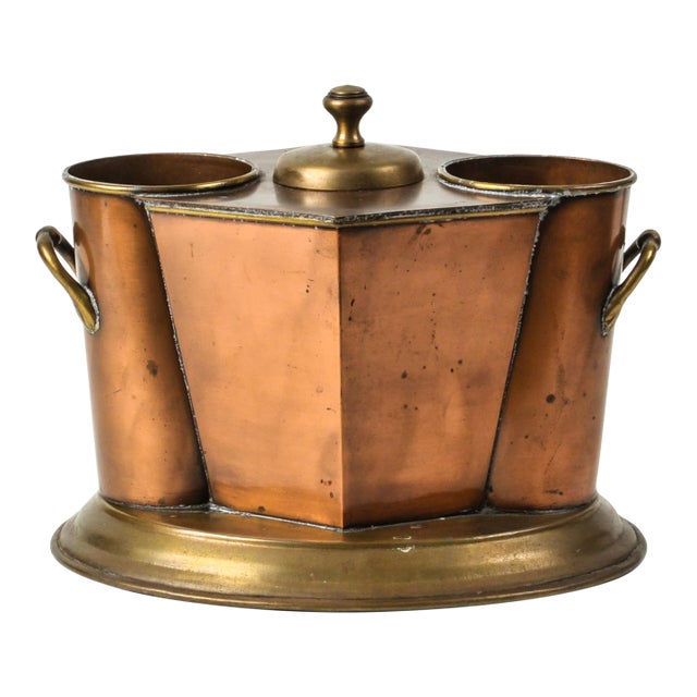 Early 20th Century Art Deco Copper and Brass Wine Cooler Two Bottle Geometric For Sale
